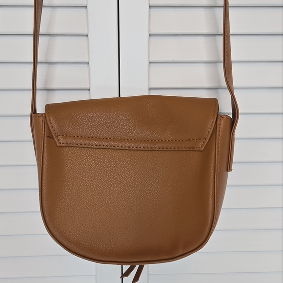 JJ WINTERS Ivy Crossbody Mini Saddle Bag  Cognac Genuine Leather Gold Ring Women - Picture 6 of 15